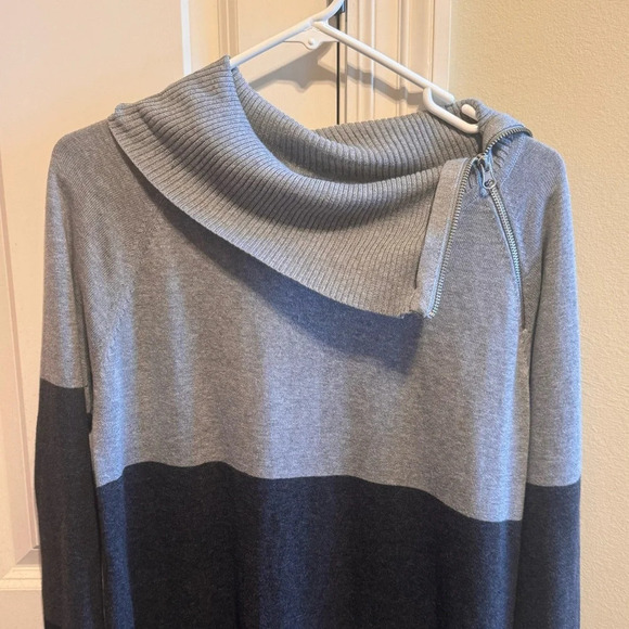 Eight Eight Eight Long Black Grey Gray Sweater Zipper Cowl Neck Pockets Sz M - Picture 4 of 11